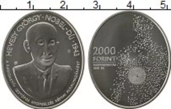 Монета 2000 форинтов Венгрии 2018 года Медно-никель 75 лет получения Нобелевской премии Дьёрдь де Хевеши