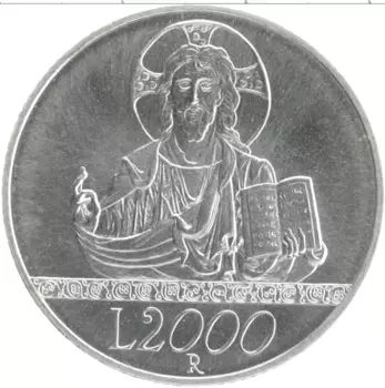 Монета 2000 лир Италии 1998 года Серебро Миллениум - 2000 лет христианству