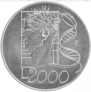 Монета 2000 лир Италии 1998 года Серебро Миллениум - ДНК