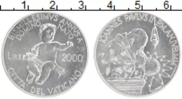 Монета 2000 лир Ватикана 2000 года Серебро Иоанн Павел II