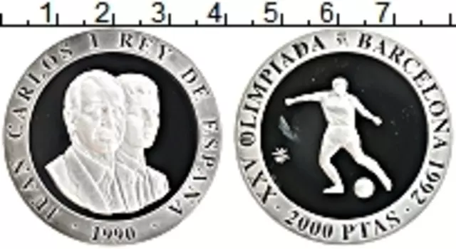 Монета 2000 песет Испании 1990 года Серебро Хуан Карлос I