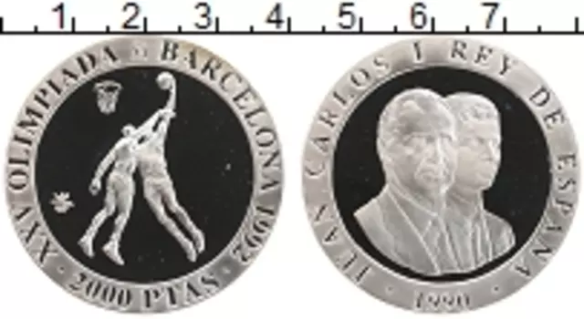 Монета 2000 песет Испании 1990 года Серебро Хуан Карлос I