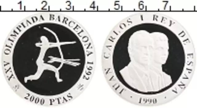 Монета 2000 песет Испании 1990 года Серебро Хуан Карлос I