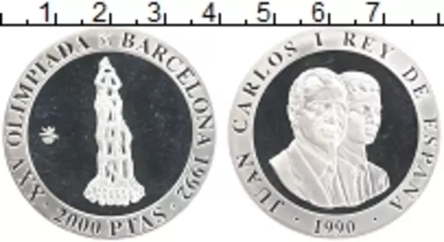 Монета 2000 песет Испании 1990 года Серебро XXV Летние Олимпийские игры, Барселона 1992