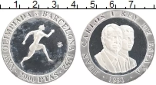 Монета 2000 песет Испании 1990 года Серебро XXV Летние Олимпийские игры, Барселона 1992 - Бег