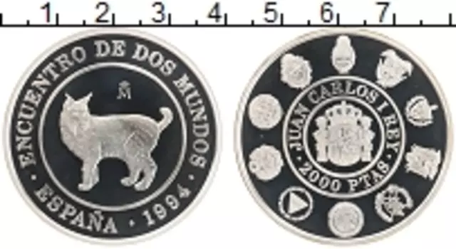 Монета 2000 песет Испании 1994 года Серебро Серия Иберо-Америка