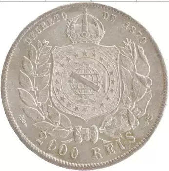 Монета 2000 рейс Бразилии 1888 года Серебро Петрус II