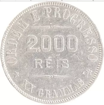 Монета 2000 рейс Бразилии 1906 года Серебро