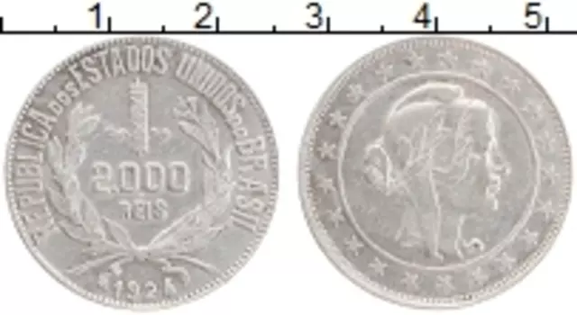 Монета 2000 рейс Бразилии 1924 года Серебро