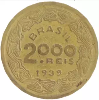 Монета 2000 рейс Бразилии 1939 года Латунь Флориану Пейшоту