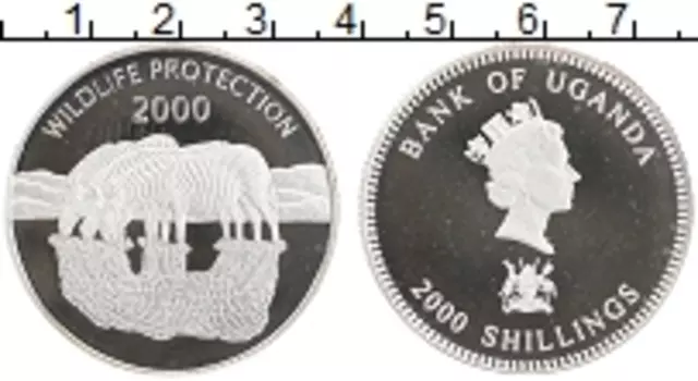 Монета 2000 шиллингов Уганды 2000 года Серебро Сохранение животного мира