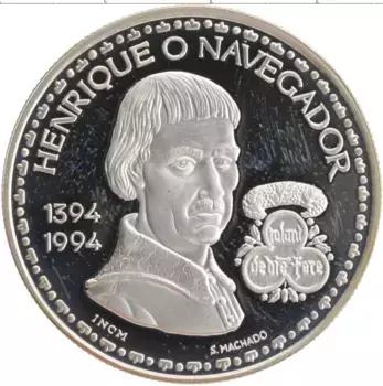 Монета 200 эскудо Португалии 1994 года Серебро 600 лет со дня рождения Генриха Мореплавателя