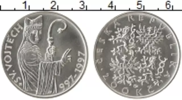 Монета 200 крон Чехии 1997 года Серебро 1000 лет со дня смерти святого Адальберта