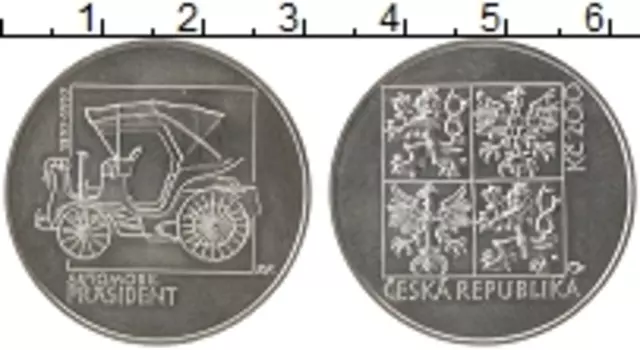Монета 200 крон Чехии 1997 года Серебро Автомобиль Президент