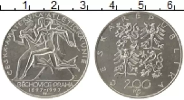 Монета 200 крон Чехии 1997 года Серебро Чешский любительский спортивный союз