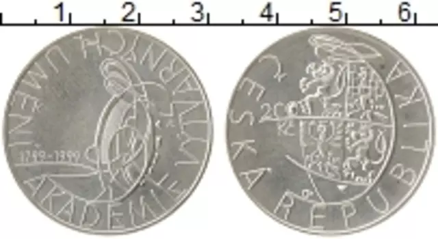 Монета 200 крон Чехии 1999 года Серебро Академия художеств