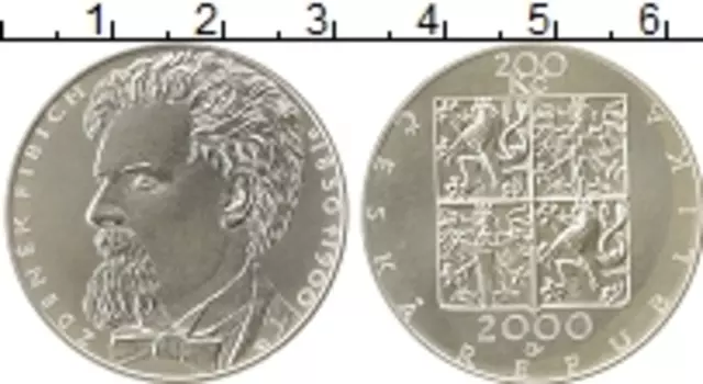 Монета 200 крон Чехии 2000 года Серебро 150 лет со дня рождения Зденека Фибиха