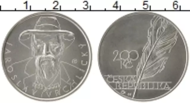 Монета 200 крон Чехии 2003 года Серебро 150 лет со дня рождения Ярослава Врхлицкого