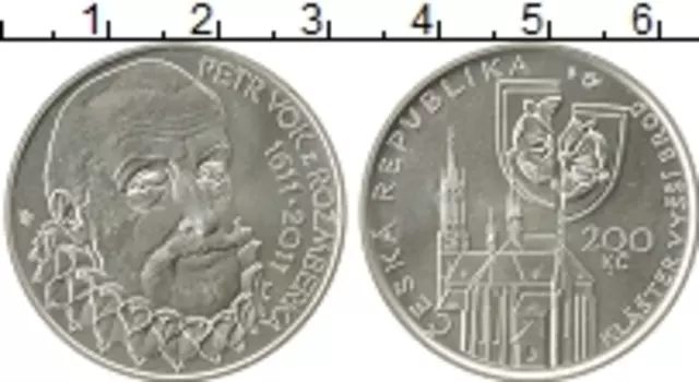 Монета 200 крон Чехии 2011 года Серебро 400 лет со дня смерти Петра Вока