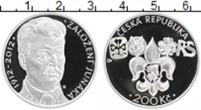 Монета 200 крон Чехии 2012 года Серебро 100 лет со дня создания скаутского движения Юнака