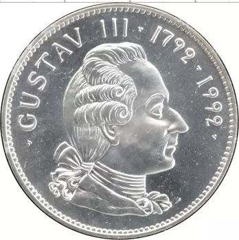 Монета 200 крон Швеции 1992 года Серебро Густав III