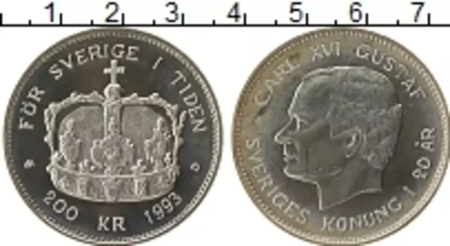 Монета 200 крон Швеции 1993 года Серебро Карл XVI Густав