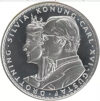 Монета 200 крон Швеции 2001 года Серебро Серебряный юбилей свадьбы Карла XVI Густава и Сильвии