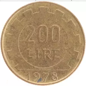 Монета 200 лир Италии 1978 года Бронза