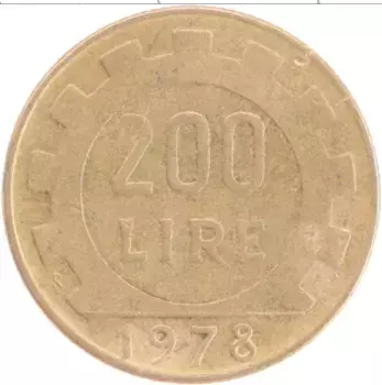 Монета 200 лир Италии 1978 года Бронза