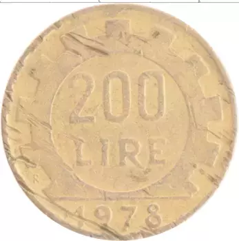 Монета 200 лир Италии 1978 года Бронза