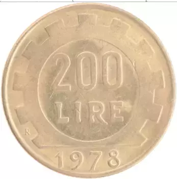Монета 200 лир Италии 1978 года Бронза