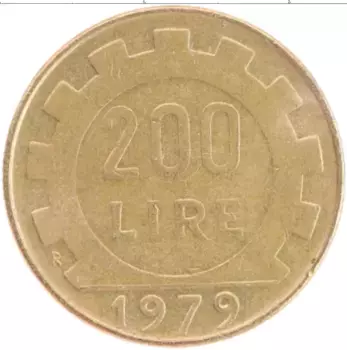 Монета 200 лир Италии 1979 года Бронза