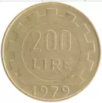 Монета 200 лир Италии 1979 года Бронза