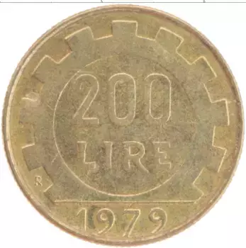 Монета 200 лир Италии 1979 года Латунь