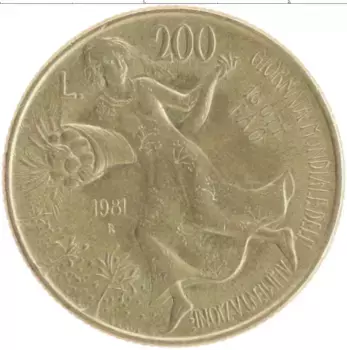 Монета 200 лир Италии 1981 года Бронза ФАО