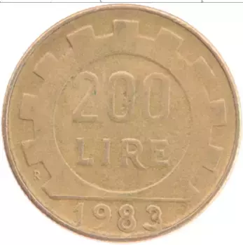 Монета 200 лир Италии 1983 года Бронза