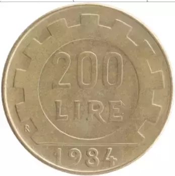 Монета 200 лир Италии 1984 года Бронза