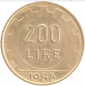 Монета 200 лир Италии 1988 года Бронза