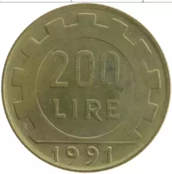 Монета 200 лир Италии 1991 года Бронза