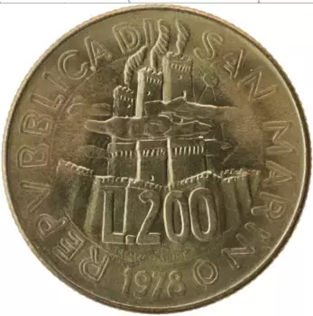Монета 200 лир Сан-Марино 1978 года Латунь Ткачество