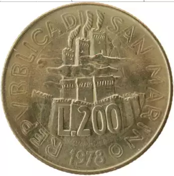 Монета 200 лир Сан-Марино 1978 года Латунь Ткачество