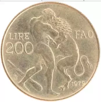 Монета 200 лир Сан-Марино 1979 года Бронза ФАО