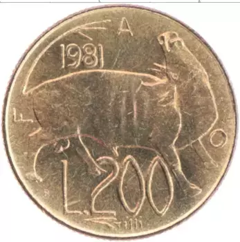 Монета 200 лир Сан-Марино 1981 года Бронза ФАО