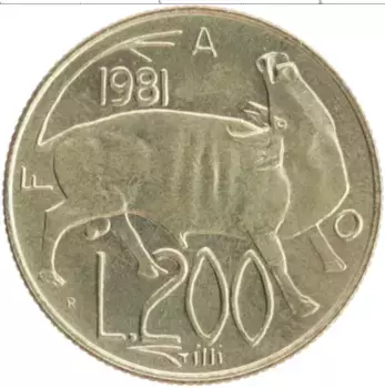 Монета 200 лир Сан-Марино 1981 года Бронза ФАО