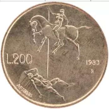 Монета 200 лир Сан-Марино 1983 года Латунь Всадник
