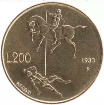 Монета 200 лир Сан-Марино 1983 года Бронза Угроза ядерной войны