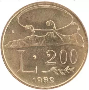 Монета 200 лир Сан-Марино 1989 года Латунь Вулканы