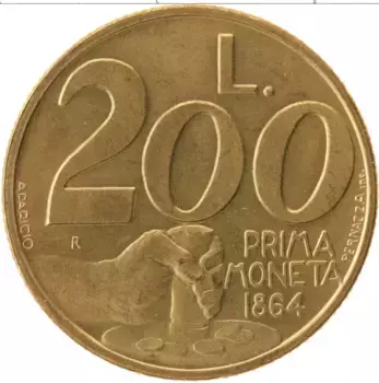 Монета 200 лир Сан-Марино 1991 года Латунь