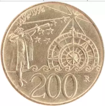 Монета 200 лир Сан-Марино 1992 года Латунь Телескоп