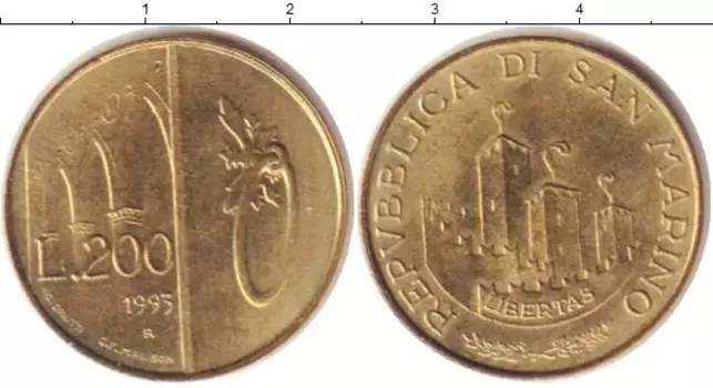 Монета 200 лир Сан-Марино 1993 года Латунь